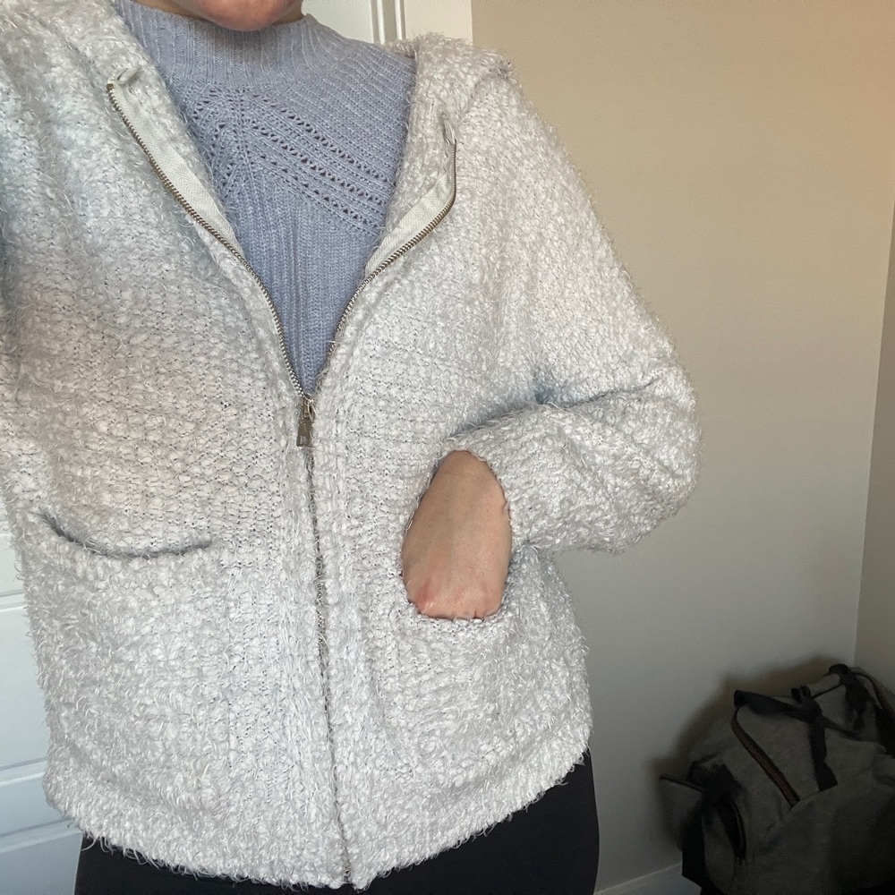Fuzzy white zip up